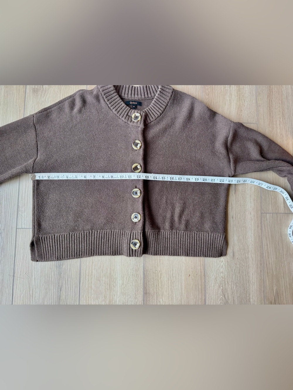 Quince Organic Cotton Cropped Cardigan Women’s M Brown Button Front - Picture 13 of 14